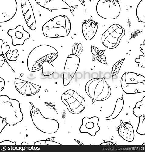 Food hand drawn doodles seamless pattern background