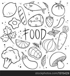 Food hand drawn doodles vector background