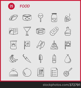 Food Hand Drawn Icons Set For Infographics, Mobile UX/UI Kit And Print Design. Include: Biscuit, Sweet, Food, Meal, Sausage, Meat, Food, Meal, Collection Modern Infographic Logo and Pictogram. - Vector