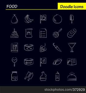 Food Hand Drawn Icons Set For Infographics, Mobile UX/UI Kit And Print Design. Include: Biscuit, Sweet, Food, Meal, Sausage, Meat, Food, Meal, Collection Modern Infographic Logo and Pictogram. - Vector