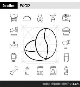 Food Hand Drawn Icons Set For Infographics, Mobile UX/UI Kit And Print Design. Include: Tea, Coffee, Food, Meal, Pepper, Salt, Food, Meal, Collection Modern Infographic Logo and Pictogram. - Vector