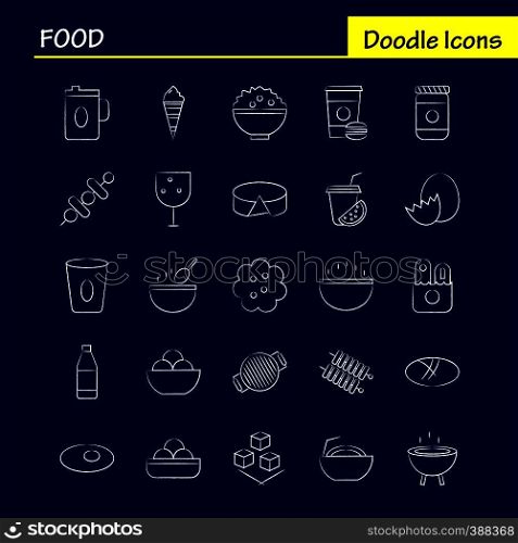 Food Hand Drawn Icons Set For Infographics, Mobile UX/UI Kit And Print Design. Include: Drink, Juice, Food, Meal, Grill, Cooking, Food, Meal, Collection Modern Infographic Logo and Pictogram. - Vector