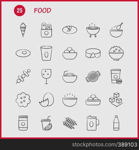 Food Hand Drawn Icons Set For Infographics, Mobile UX/UI Kit And Print Design. Include: Drink, Juice, Food, Meal, Grill, Cooking, Food, Meal, Collection Modern Infographic Logo and Pictogram. - Vector