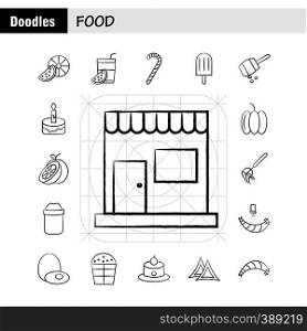 Food Hand Drawn Icons Set For Infographics, Mobile UX/UI Kit And Print Design. Include: Chef Hat, Hat, Kitchen, Cooking, Slice, Piece, Food, Collection Modern Infographic Logo and Pictogram. - Vector