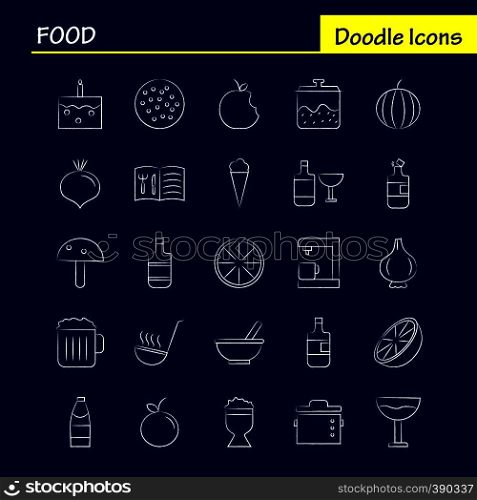 Food Hand Drawn Icons Set For Infographics, Mobile UX/UI Kit And Print Design. Include: Kettle, Pot, Kitchen, Food, Pot, Food, Meal, Kitchen, Collection Modern Infographic Logo and Pictogram. - Vector
