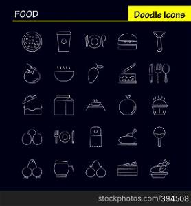 Food Hand Drawn Icons Set For Infographics, Mobile UX/UI Kit And Print Design. Include: Spice, Chili, Hot, Pepper, Cake, Sweet, Food, Meal, Collection Modern Infographic Logo and Pictogram. - Vector