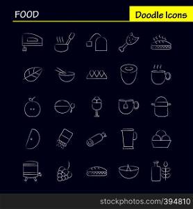 Food Hand Drawn Icons Set For Infographics, Mobile UX/UI Kit And Print Design. Include: Pot, Cooking, Food, Meal, Kettle, Tea, Food, Meal, Collection Modern Infographic Logo and Pictogram. - Vector