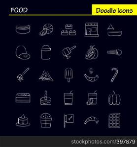 Food Hand Drawn Icons Set For Infographics, Mobile UX/UI Kit And Print Design. Include: Chef Hat, Hat, Kitchen, Cooking, Slice, Piece, Food, Collection Modern Infographic Logo and Pictogram. - Vector