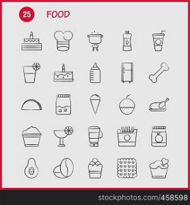 Food Hand Drawn Icons Set For Infographics, Mobile UX/UI Kit And Print Design. Include: Tea, Coffee, Food, Meal, Pepper, Salt, Food, Meal, Collection Modern Infographic Logo and Pictogram. - Vector