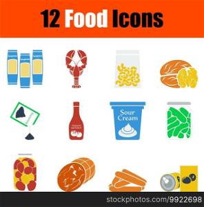Food Icon Set. Flat Design. Fully editable vector illustration. Text expanded.