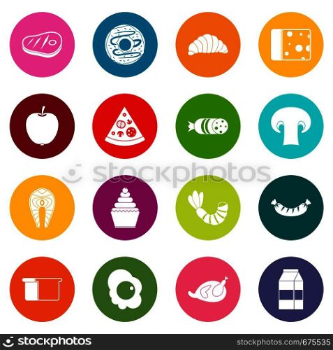 Food icons many colors set isolated on white for digital marketing. Food icons many colors set