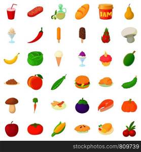 Food icons set. Cartoon style of 36 food vector icons for web isolated on white background. Food icons set, cartoon style