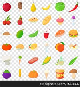 Food icons set. Cartoon style of 36 food vector icons for web for any design. Food icons set, cartoon style