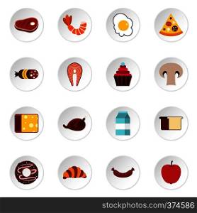 Food icons set. Flat illustration of 16 food vector icons for web. Food icons set, flat style