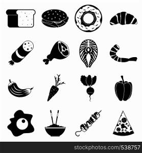 Food icons set in black simple style for any design. Food icons set