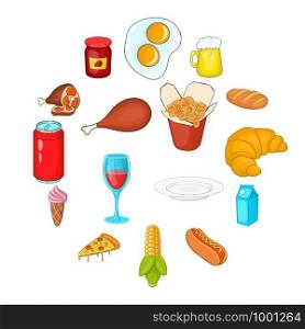 Food icons set in cartoon style. Fast food set collection vector illustration. Food icons set in cartoon style