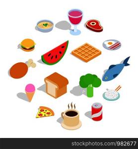 Food icons set in isometric 3d style isolated on white background. Food icons set, isometric 3d style