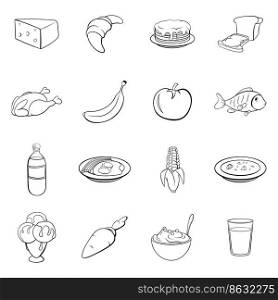 Food icons set in outline style isolated on white background. Food icons set vector outline