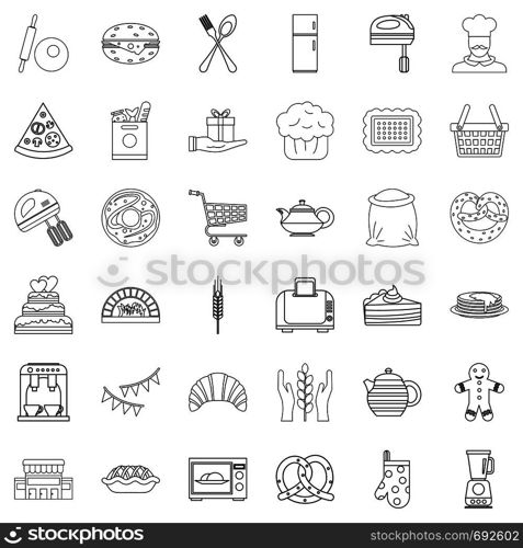 Food icons set. Outline style of 36 food vector icons for web isolated on white background. Food icons set, outline style