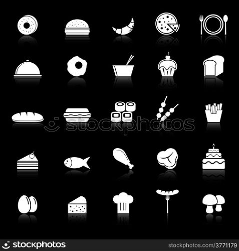 Food icons with reflect on black background, stock vector