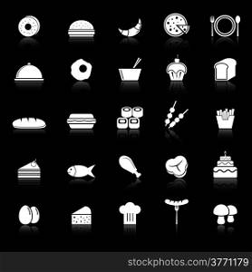 Food icons with reflect on black background, stock vector