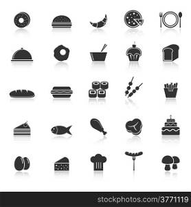 Food icons with reflect on white background, stock vector