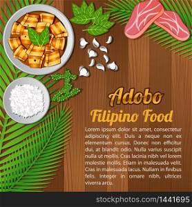 food ingredients elements set banner on wooden background,Philippines,vector illustration