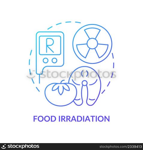 Food irradiation blue gradient concept icon. Analysis service abstract idea thin line illustration. Expose product to ionizing radiation. Isolated outline drawing. Myriad Pro-Bold font used. Food irradiation blue gradient concept icon