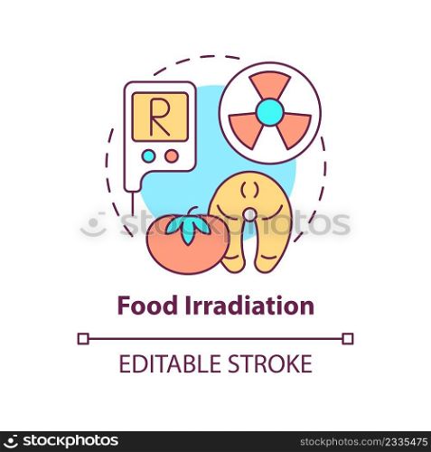 Food irradiation concept icon. Analysis service abstract idea thin line illustration. Expose product to ionizing radiation. Isolated outline drawing. Editable stroke. Arial, Myriad Pro-Bold fonts used. Food irradiation concept icon