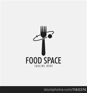 food, isolated, vector, design, symbol, icon, logo, restaurant, illustration, template, sign, background, menu, meal, fork, concept, label, cafe, business, fresh, cooking, spoon, cook, kitchen, chef, healthy, emblem, graphic, celestial, element, eat, dinner, system, badge, solar, planet, abstract, catering, health, diet, space, organic, natural, product, delicious, outer, quality, vegetable, galaxy, plate. Food space logo design template vector isolated