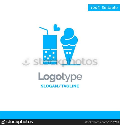 Food, Juice, Glass, Ice Cream, Cone Blue Solid Logo Template. Place for Tagline
