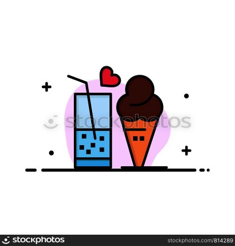 Food, Juice, Glass, Ice Cream, Cone Business Logo Template. Flat Color