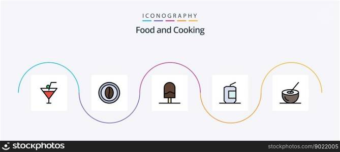 Food Line Filled Flat 5 Icon Pack Including bowl. fast food. and. drink. coca
