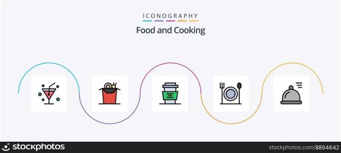 Food Line Filled Flat 5 Icon Pack Including . eat. cup. dish. restaurant