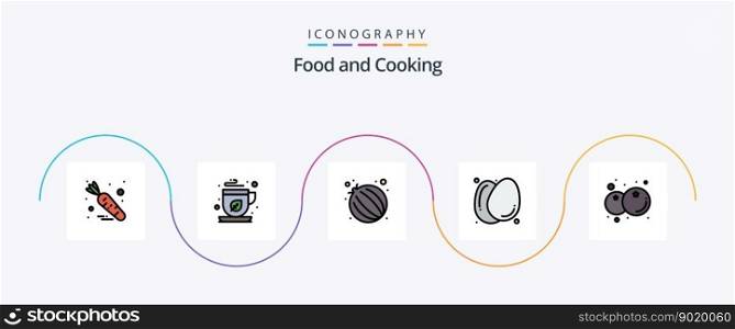 Food Line Filled Flat 5 Icon Pack Including healthy. food. onion. blueberry. food