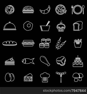 Food line icons on black background, stock vector
