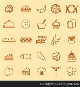 Food line icons on yellow background, stock vector