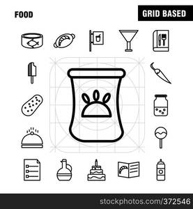 Food  Line Icons Set For Infographics, Mobile UX/UI Kit And Print Design. Include  Biscuit, Sweet, Food, Meal, Sausage, Meat, Food, Meal, Collection Modern Infographic Logo and Pictogram. - Vector