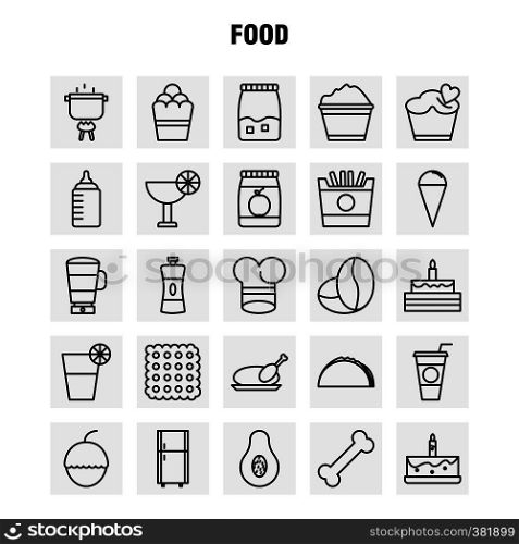 Food Line Icons Set For Infographics, Mobile UX/UI Kit And Print Design. Include: Tea, Coffee, Food, Meal, Pepper, Salt, Food, Meal, Collection Modern Infographic Logo and Pictogram. - Vector