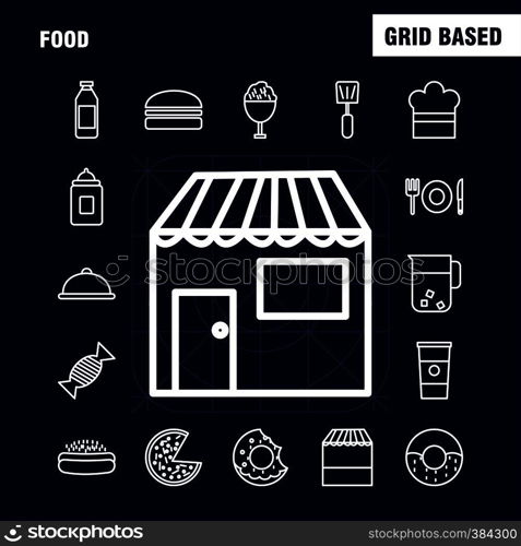 Food Line Icons Set For Infographics, Mobile UX/UI Kit And Print Design. Include: Food, Ice Cream, Meal, Food, Soup, Meal, Food, Collection Modern Infographic Logo and Pictogram. - Vector