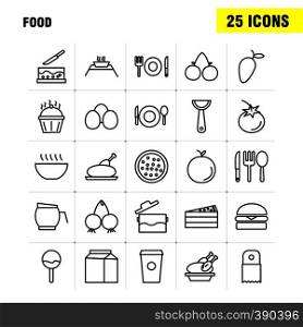 Food Line Icons Set For Infographics, Mobile UX/UI Kit And Print Design. Include: Spice, Chili, Hot, Pepper, Cake, Sweet, Food, Meal, Collection Modern Infographic Logo and Pictogram. - Vector