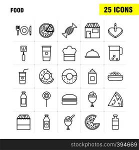 Food Line Icons Set For Infographics, Mobile UX/UI Kit And Print Design. Include: Food, Ice Cream, Meal, Food, Soup, Meal, Food, Collection Modern Infographic Logo and Pictogram. - Vector