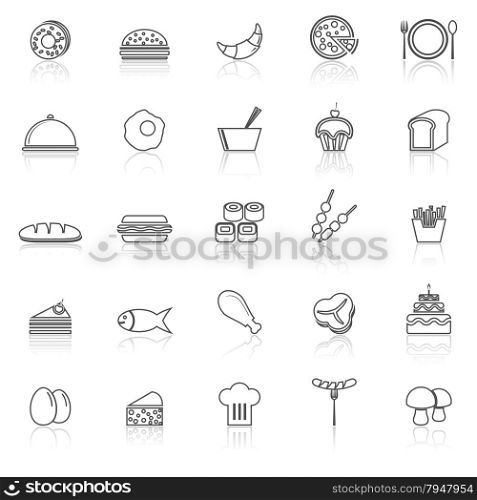 Food line icons with reflect on white, stock vector