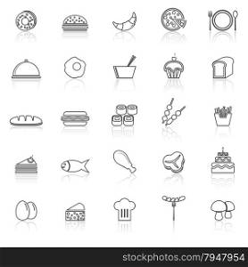 Food line icons with reflect on white, stock vector