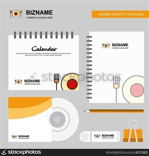 Food Logo, Calendar Template, CD Cover, Diary and USB Brand Stationary Package Design Vector Template
