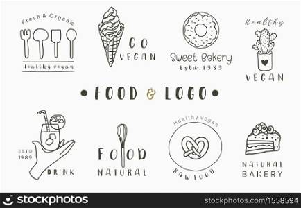 food logo collection with cake,drink,donut,ice cream.Vector illustration for icon,logo,sticker,printable and tattoo
