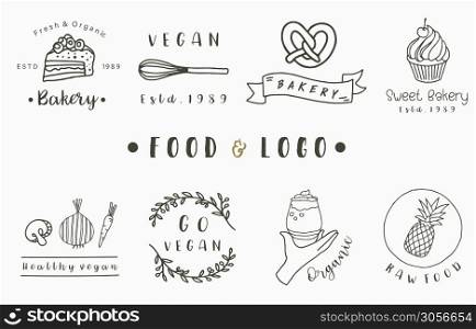 food logo collection with cake,drink,noodle,pineapple.Vector illustration for icon,logo,sticker,printable and tattoo
