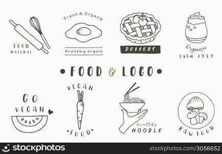 food logo collection with pie,drink,noodle,mushroom.Vector illustration for icon,logo,sticker,printable and tattoo