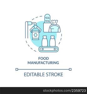 Food manufacturing turquoise concept icon. Production, processing. Business subsector abstract idea thin line illustration. Isolated outline drawing. Editable stroke. Arial, Myriad Pro-Bold fonts used. Food manufacturing turquoise concept icon