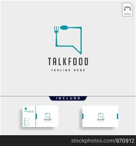 food message talk chat line outline simple flat logo design vector illustration with business card. food message talk chat line outline simple flat logo design vector illustration